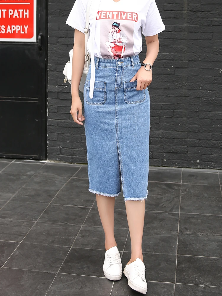 

Юбка женская джинсовая до середины икры, пикантная элегантная хлопковая юбка из денима на пуговицах, с завышенной талией и карманами, уличная одежда