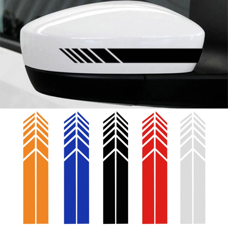 2pcs Car Racing Stripe Stickers Rearview Mirror Reflective Vinyl Decals