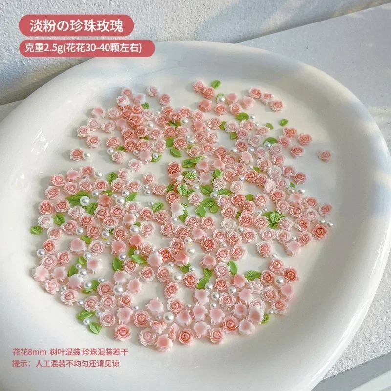 30pcs 3D Mixed Size Pearl Resin Flower Rose Nail Charms Accessories Pink Rose Red Nail Art Luxury Decoratons Supplies Parts DIY 2