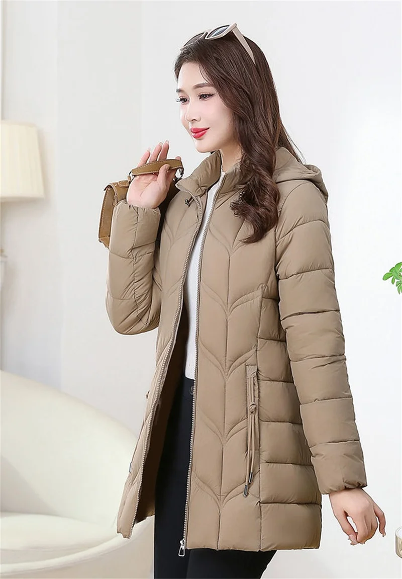 Autumn Winter Warm Thin Jacket Long-sleeved Jacket Parkas Hooded Middle age Women Cotton-padded Tops Mother Female Overcoat