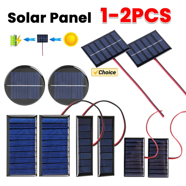1/2 Pcs Mini Small Solar Panel Module 100MA 1W 3V DIY Polysilicon Solar Epoxy Cell Charger with Cable for 2-3V Battery Charging 1