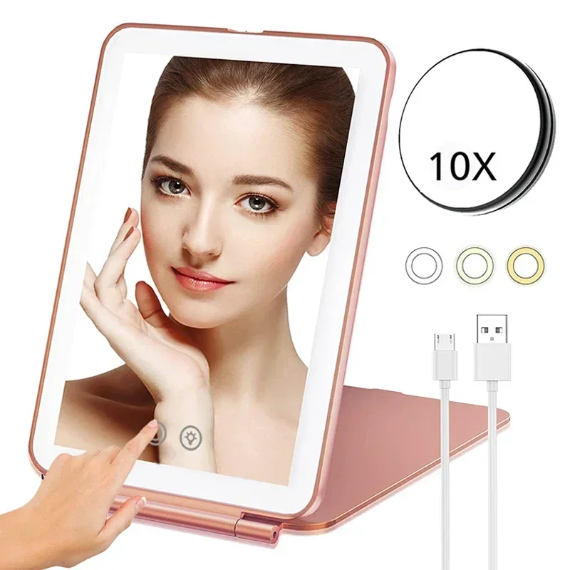 Makeup Mirror LED Makeup Mirror 10x Magnifying Mirror Portable Foldable Travel Desk Vanity Table Bath Bedroom Mirrors Makeup Tools