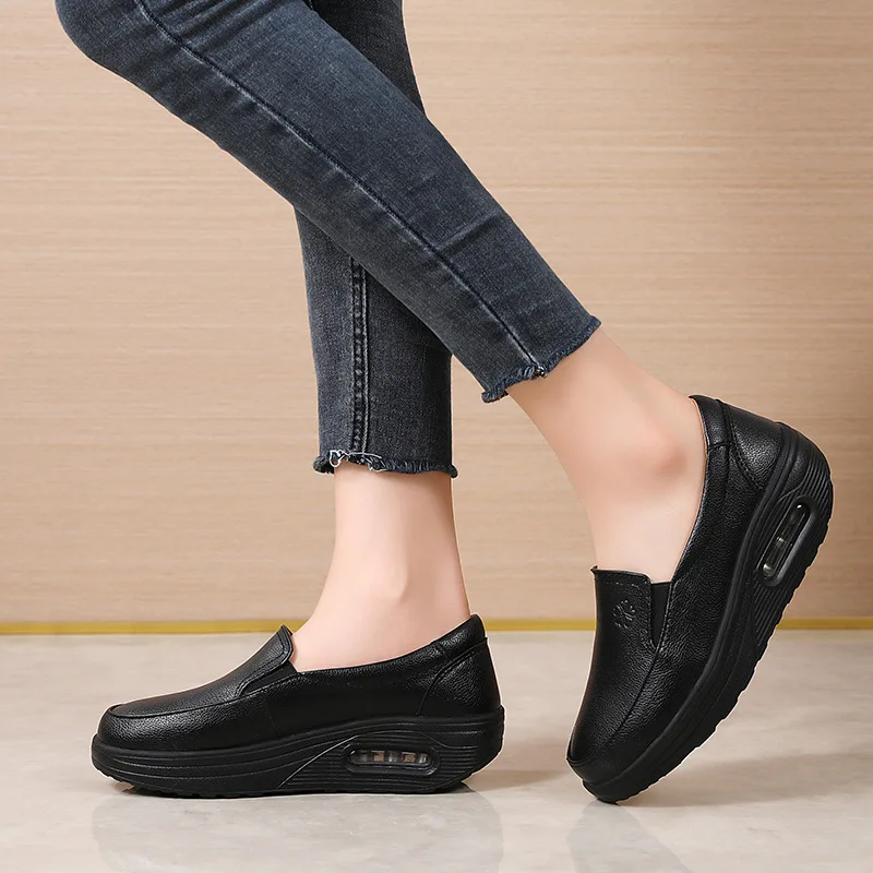 Spring air cushion nurse shoes white platform platform shake shoes leather women's shoes work shoes travel single shoe Wedges 4