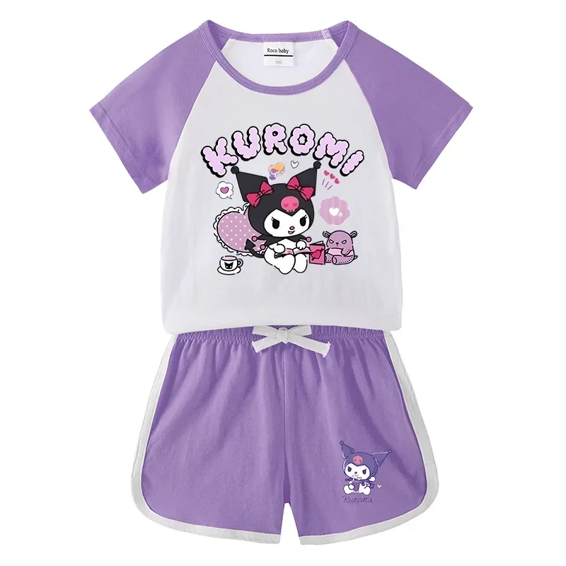 

MINISO Sanrio 2024 Детская летняя одежда костюмы для мужчин и женщин, футболки с коротким рукавом, шорты, повседневные спортивные детские