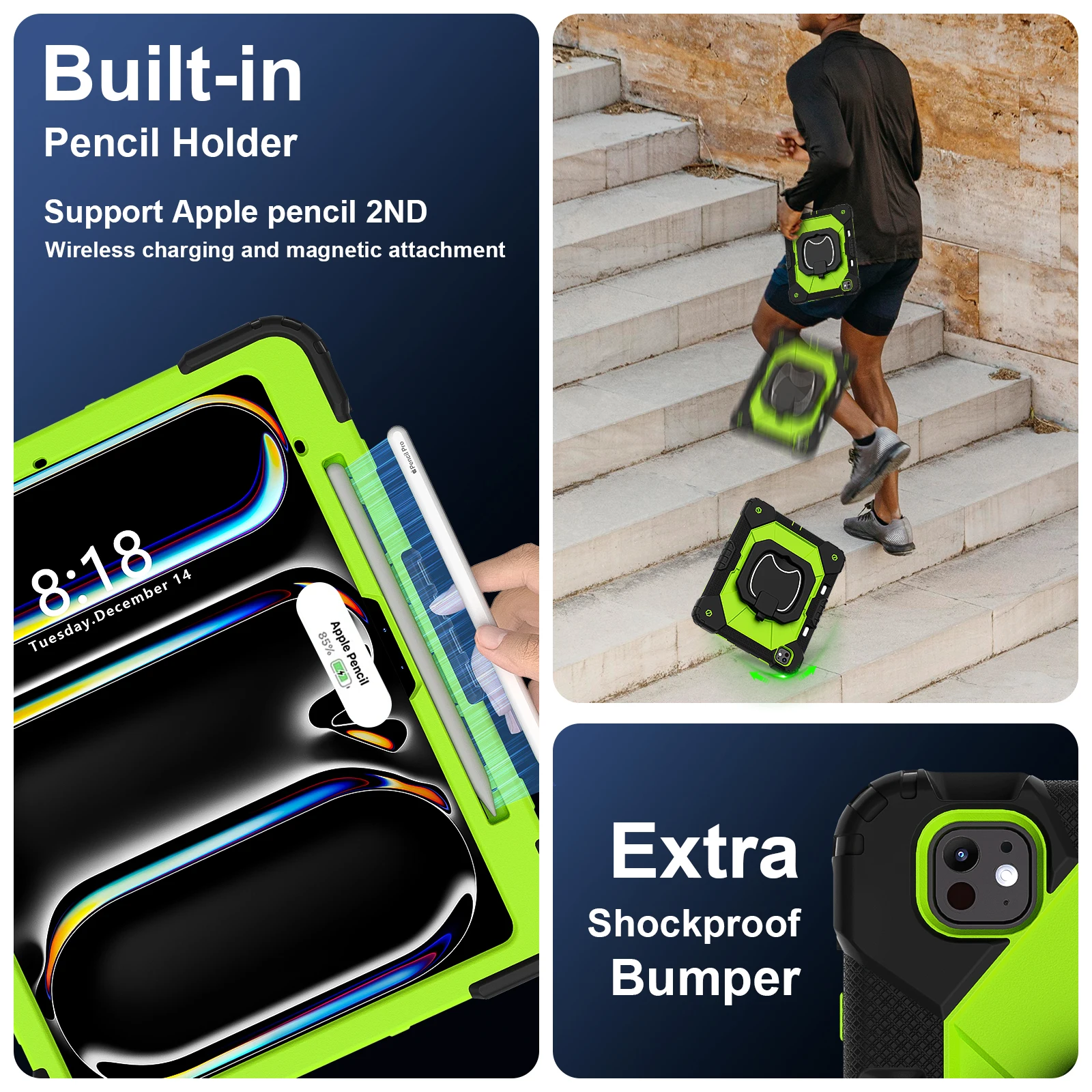 Rugged Armor Case For Ipad Pro With Rotating Stand Silicone Pc Cover_voghion.com