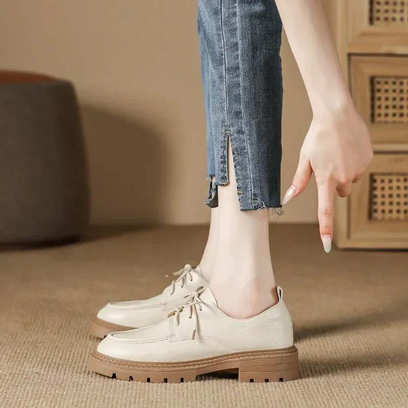 

Versatile Genuine Leather Women's Shoes Live Broadcast Popular Shoes Autumn Girl's Dress Academy Style Brock Leather Shoes