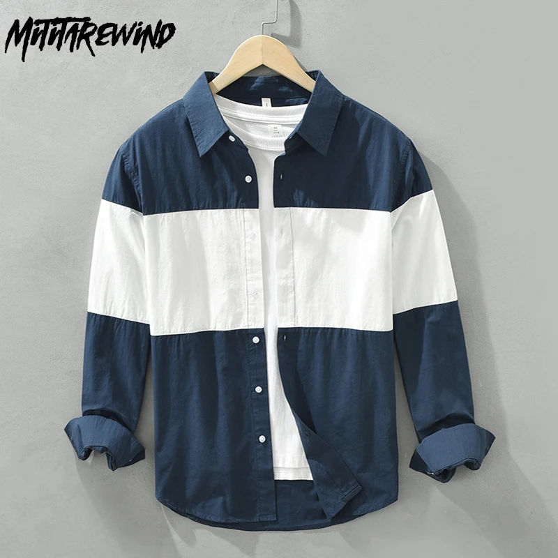 

Рубашка мужская с длинным рукавом, Уличная Повседневная модная сорочка с лацканами, топы из чистого хлопка, молодежная одежда в Корейском стиле, весна-лето