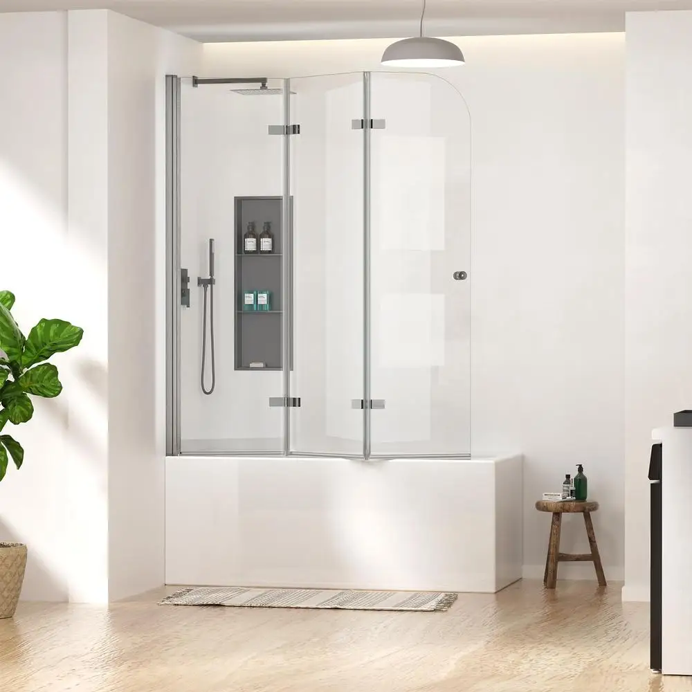 51" Tri-Fold Bathtub Shower Door Tempered Glass Framedless Design Waterproof Seal Installation Ease 3