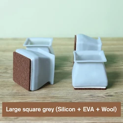 Premium Silicone Chair Leg Protectors with Felt Cushions - Anti - Scratch and Noise Reduction Furniture Pads (Square grey)