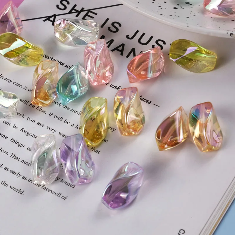 

New 100pcs 23*14mm AB Transparent Colors Irregular Geometry Shape Acrylic Jewelry Beads for Girls Necklace Earring Bracelets