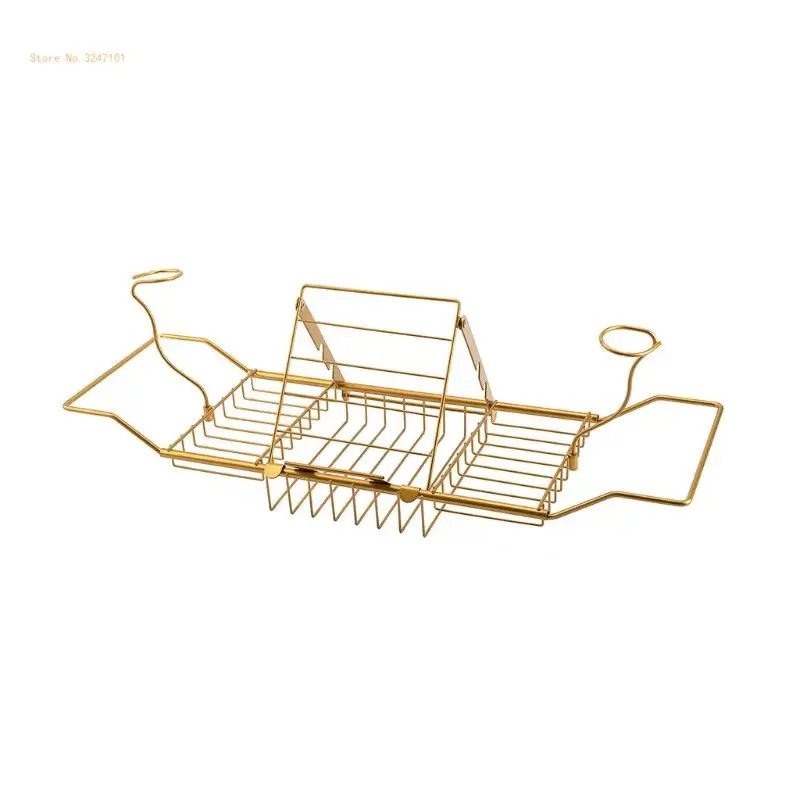 Metal Telescopic Bathtub Rack Retractable Wine Glass Book Holder Tray