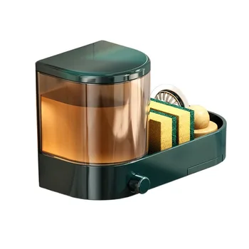 พร้อมถาดระบายน้ําเครื่องจ่ายสบู่ติดผนังพร้อมที่วางฟองน้ํามือกดผู้ถือของเหลวล้างจานความจุขนาดใหญ่กันน้ํา 7