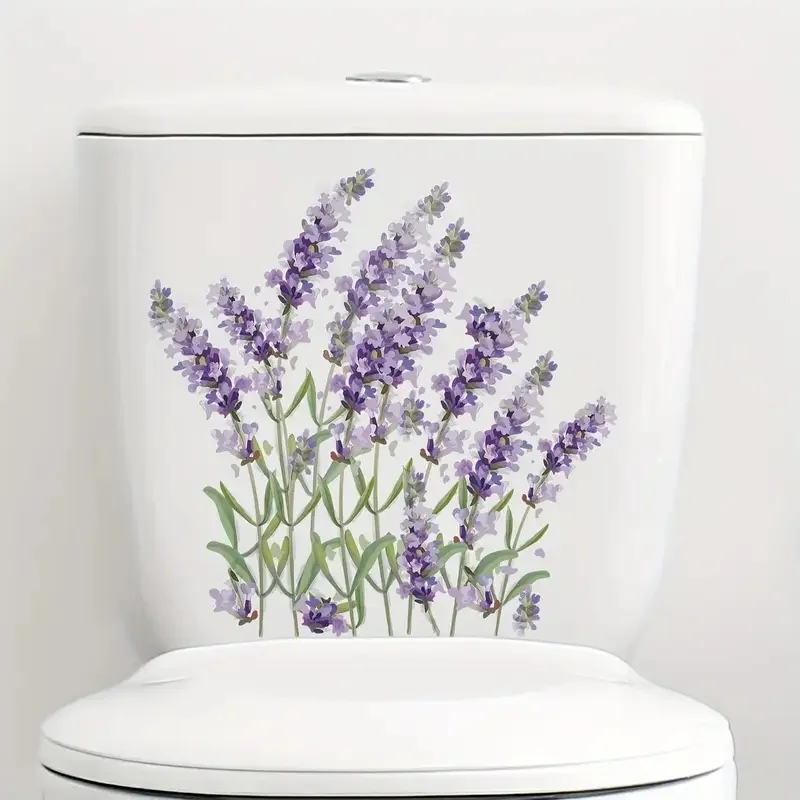 Plant Toilet Sticker Lavender Flower Self-Adhesive Wall Decal Removable Reusable PVC Sticker for Toilet Lid Bathroom Decor wall stickers toilet stickers