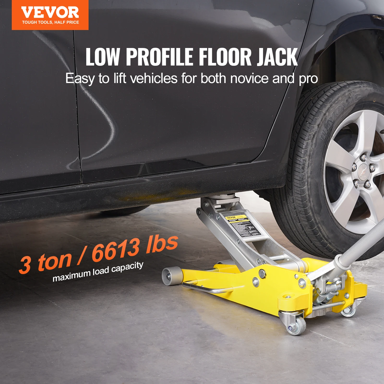 VEVOR 2.5 Ton Low Profile Aluminum Racing Floor Jack - Dual Piston, 3.75" Min Height, 5500 Lb Capacity