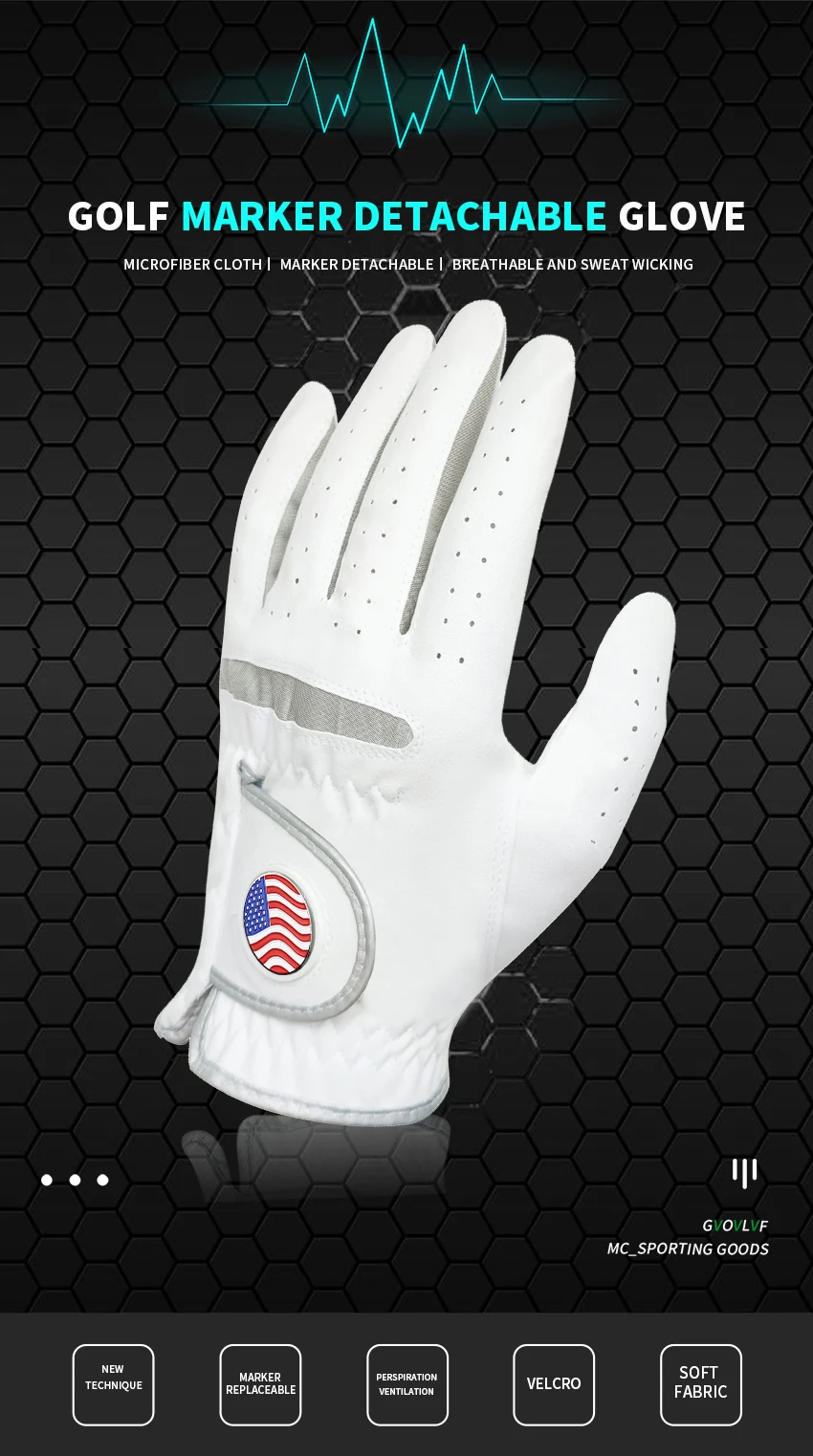 Men's Golf Glove Micro Soft Fiber Breathable Golf Gloves With Magnetic Marker Replaceable Glove American Flag Riding