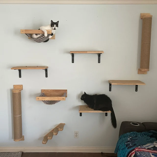 1 Piece Wall Mounted Cat Hammock Cat Jumping Platform for Rest with Scratching Post for Climbing and Grinding Claws Cat Supplies 3