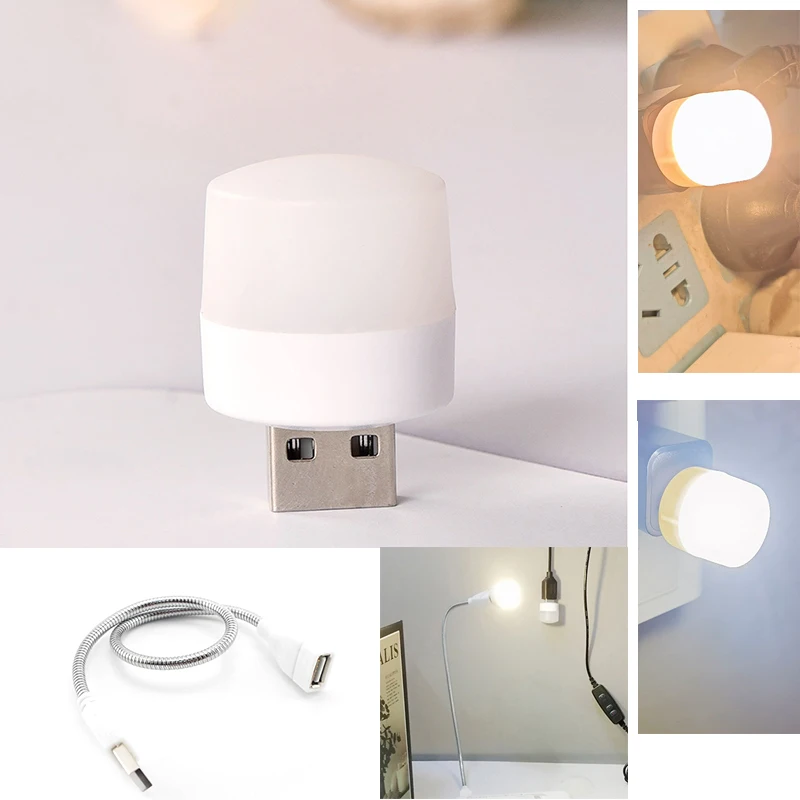 

Mini 5V USB Charging Night reading Book Light LED USB Plug Lamp Power Bank Eye Protection Lamps with holder hose warm white c1