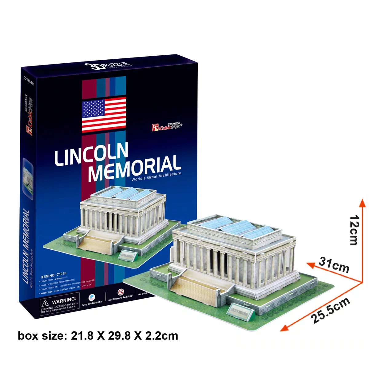 링컨 메모리얼, 내셔널 몰, 워싱턴 USA, 세계적으로 유명한 건축물, 3D 종이 퍼즐, DIY 장난감, 생일 선물, 1 개