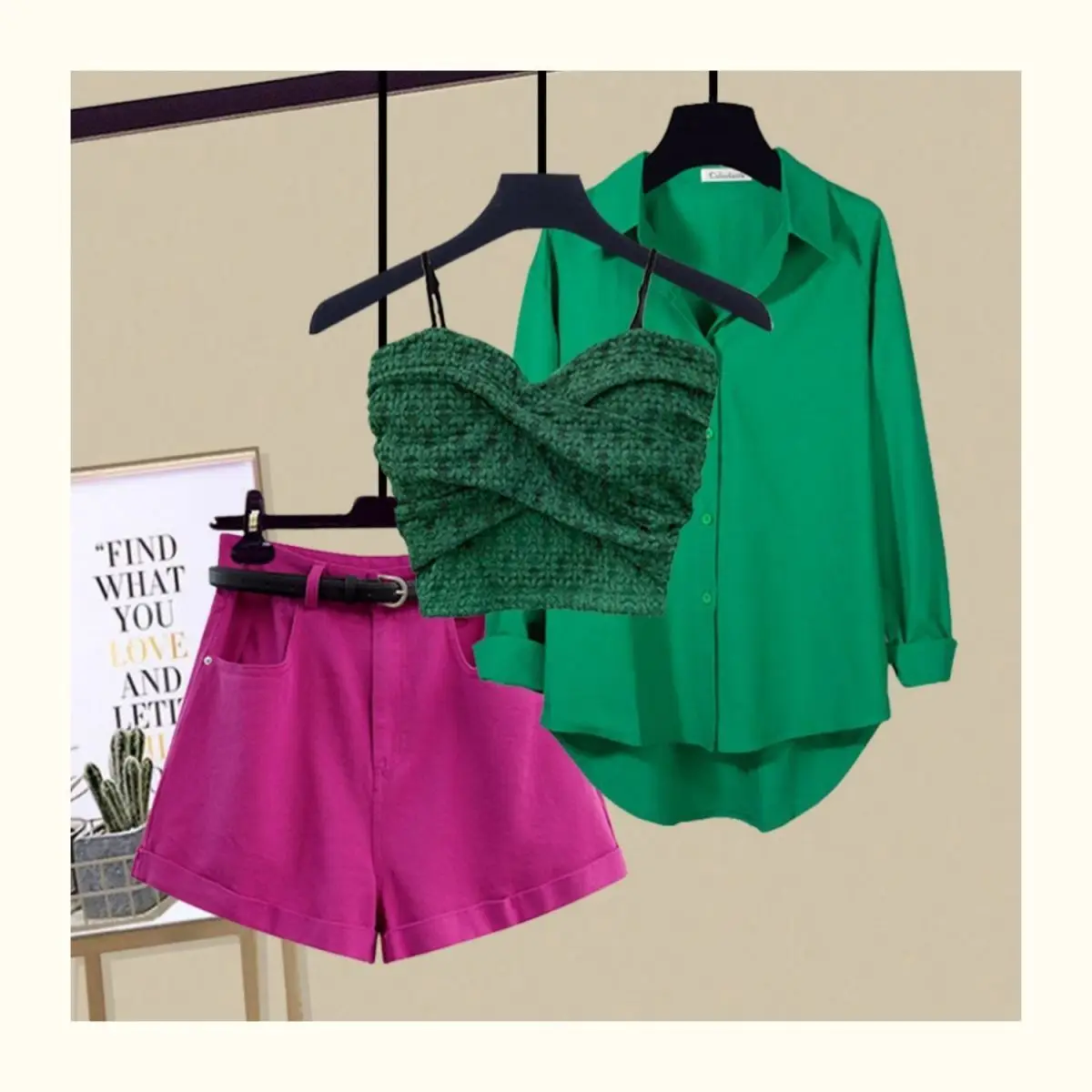 Sexy Lace Strap Bra Loose Blouse Casual Shorts Three Piece Elegant Women's Pants Set Summer Street Outfits Tracksuit Style Age