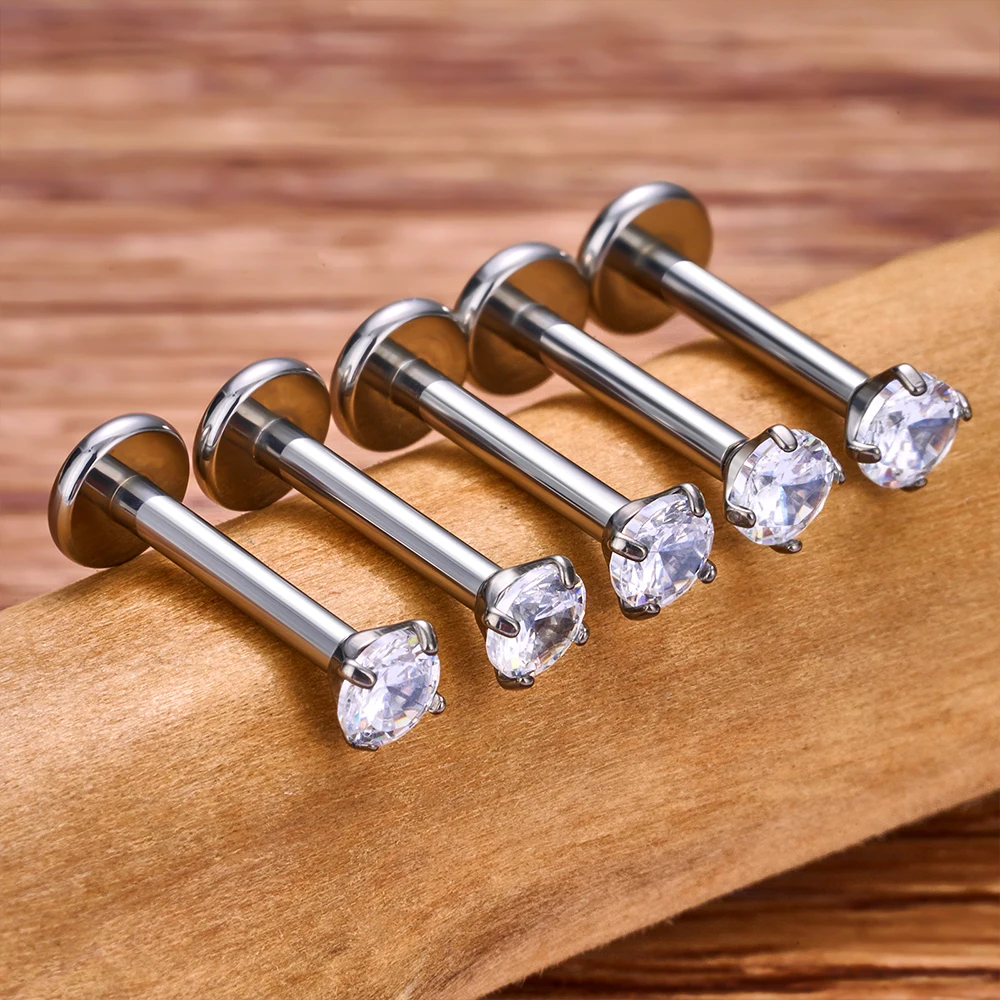 Piercing Jewelry G23 Titanium Piercing Heart CZ Labret Ear Stud Earrings Women Square Shape Lip Stud Body Jewelry Helix Tragus 10Pcs