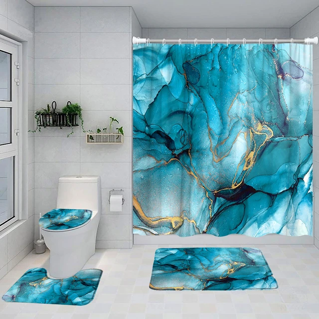 Juego de cortina de ducha de mármol azul, Arte abstracto pintado,  decoración moderna de baño, Alfombra de Pedestal, alfombra antideslizante,  tapa de inodoro - AliExpress