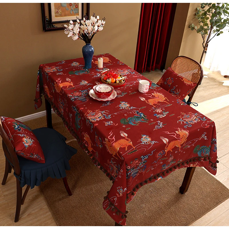 DAVINRICH Chinese Mythical Animals Decorative Tablecloth Retro Charm Oriental Style Rectangular Table Cloth Parties Banquet Deco - Image 4