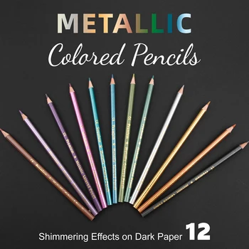 Matite colorate metallizzate dai colori brillanti, 12 matite colorate da disegno assortite per artisti adulti da colorare