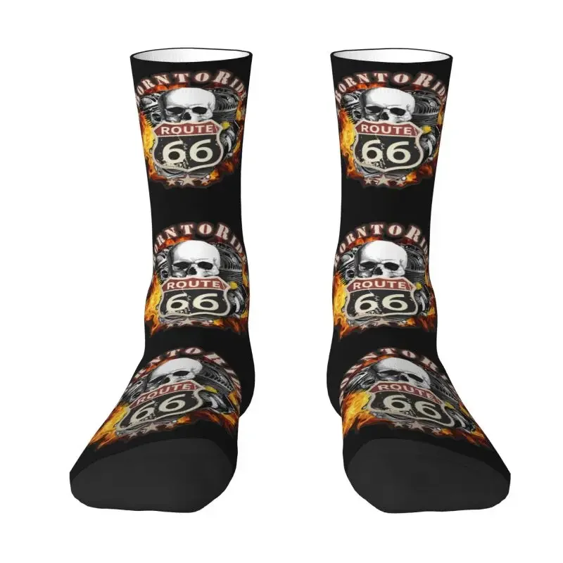 

Cute Mens Born To Ride Route 66 Skull Dress Socks Unisex Comfortable Warm 3D Printing Crew Socks