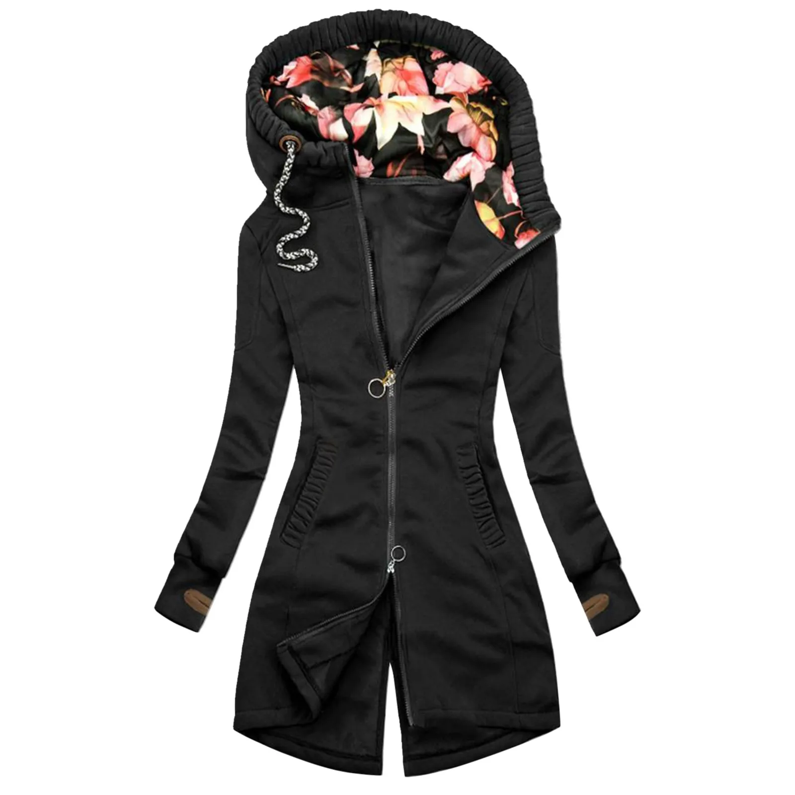 Women Zip Up Hoodies Vintage Trendy Pockets Long Sweatshirts Oversize Windbreaker Jacket Warm Hooded Tops Sudaderas Cardigan