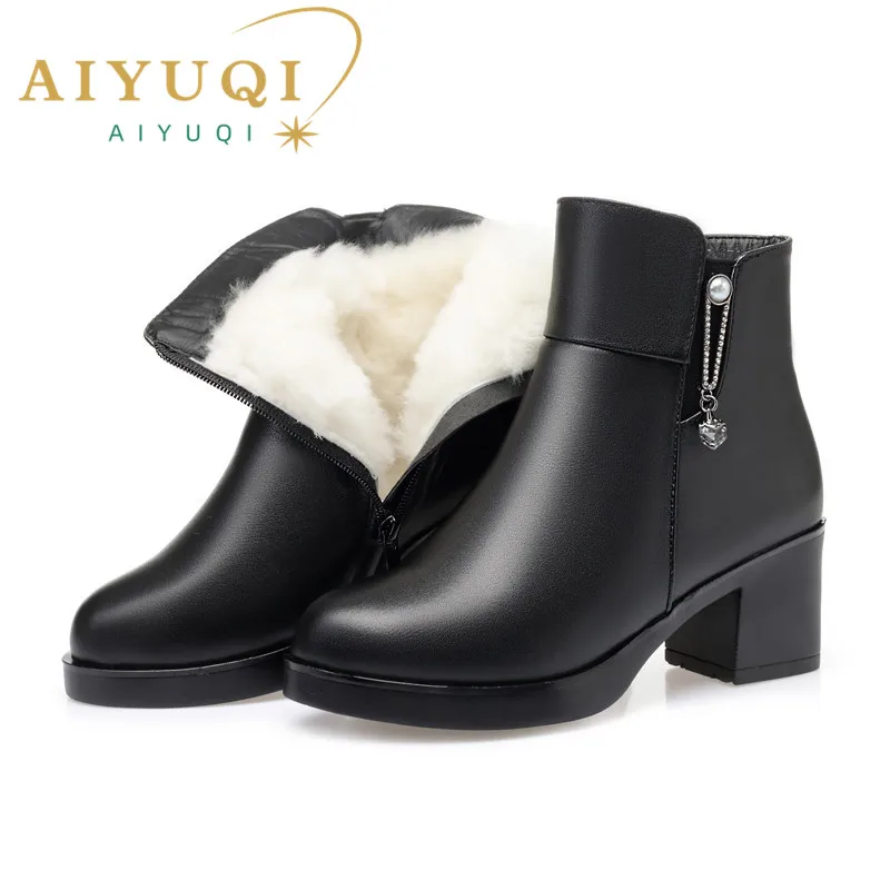 

AIYUQI Women Winter Boots Shoes 2023 New Genuine Leather Women Short Boots Big Size 41 42 43 Ankle Boots For Women Black