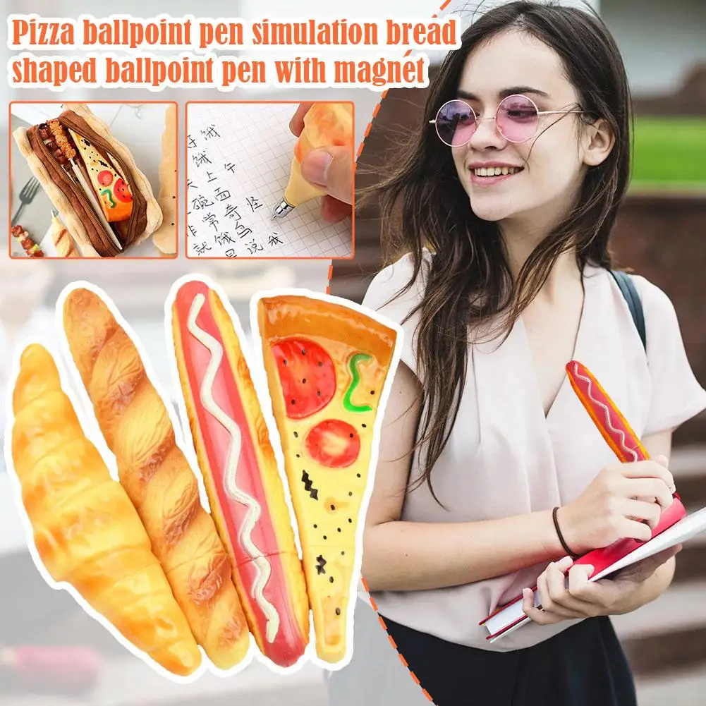 Cute Pizza Hot Dog Bread Simulation Stationery Ballpoint Refrigerator Office Pasted School Stationery Pen Student Gift Supp V7A3 3pcs lots rubber coloradorable simulation sweet doughnut eraser molding student gift stationery cute for children