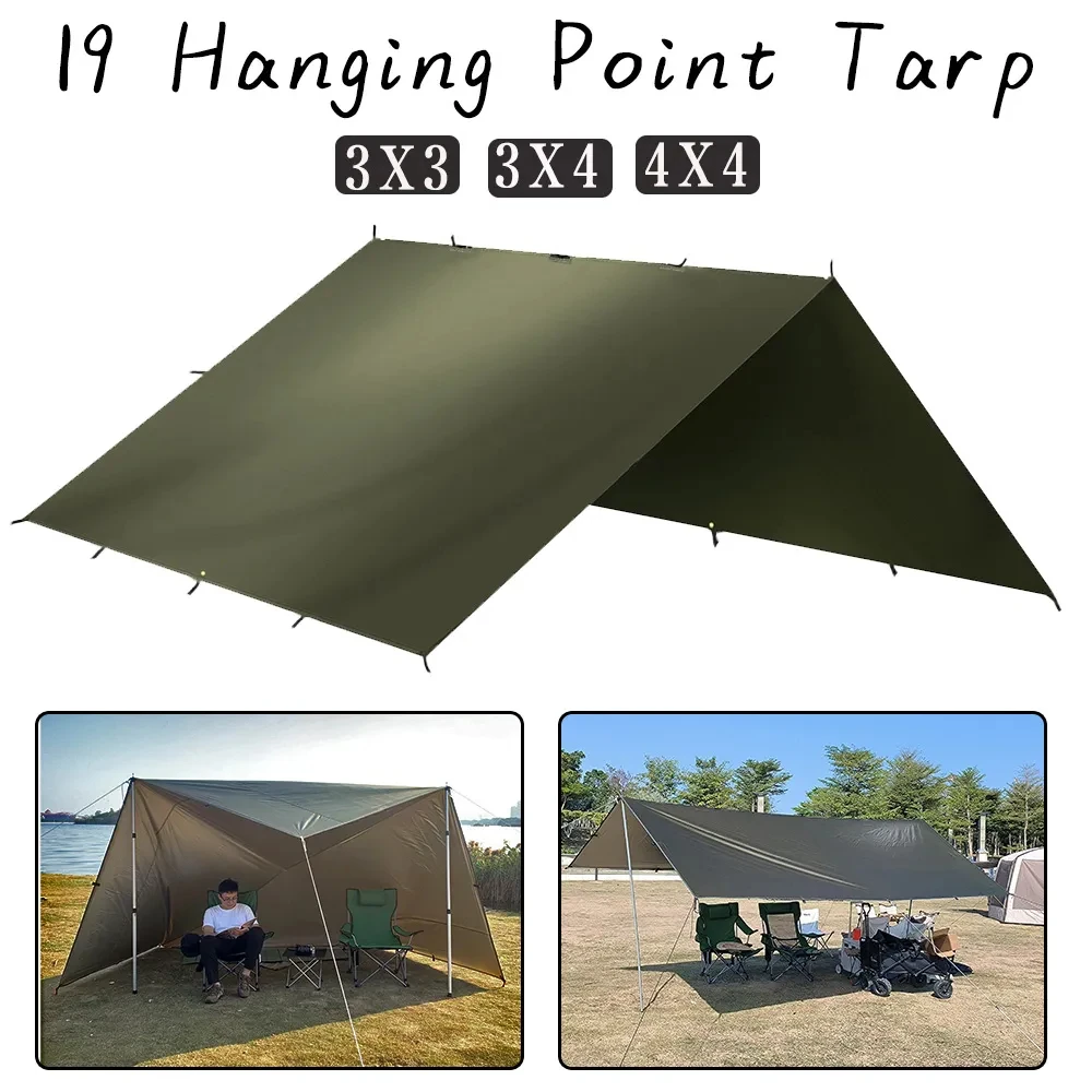 4X4M 4X3M 3X3M 19 Hang Points Tenda Tarp Survival Sun Shelter Shade Baldacchino Outdoor Backpacking Tenda Da Sole Da Campeggio Impermeabile Parasole