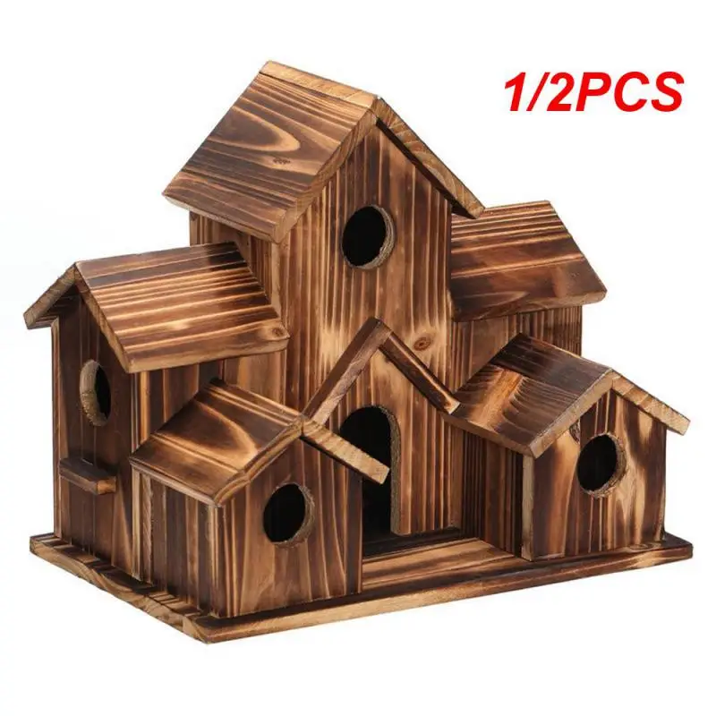 

1/2 шт., деревянный домик для птиц с 6 отверстиями