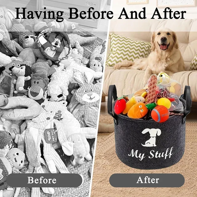 Felt Pet Toy Box Pet Toy Storage Basket Dog Toy Box Special Storage Basket for Organizing Pet Supplies Blanket Pet Storage Box 3