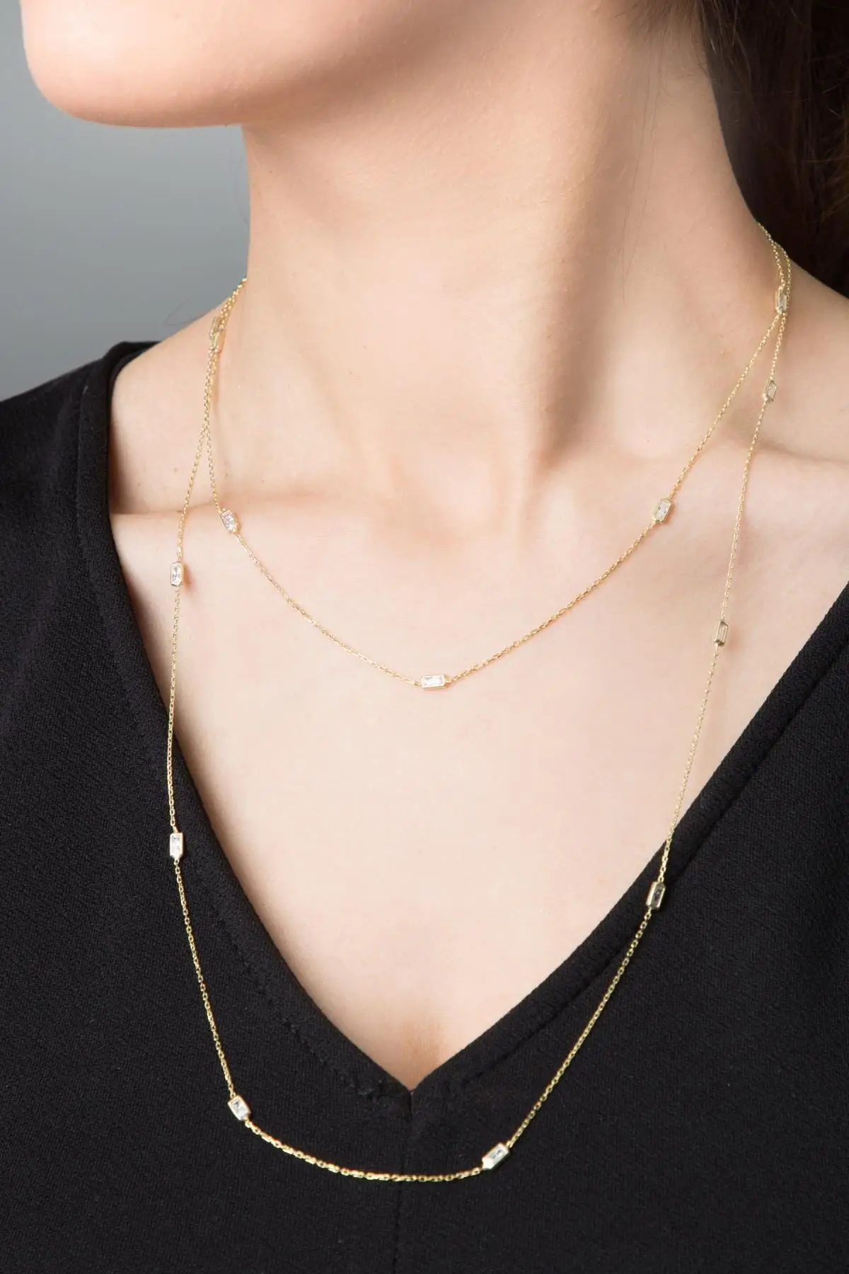 

Women's White Stone Rectangle Model 925 Sterling Silver Necklace