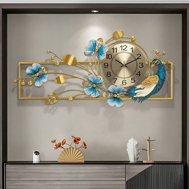 

Peacock Wall Clock Modern Design Luxury Wall Clocks Large Living Room Decoration Digital Silent Watch Metal Home Decor