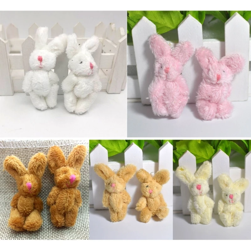 Y166 5 Stück Mini Soft Joint Kaninchen Anhänger Plüsch Hase Schlüsselanhänger Blumenstrauß Spielzeug – Detail 7