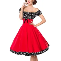 Elegant Vintage Hepburn Dress Women Black Red Off Shoulder Sleeveless A-Line Dress Female Retro Rockabilly 50s Polka Dot Dress - Image 2