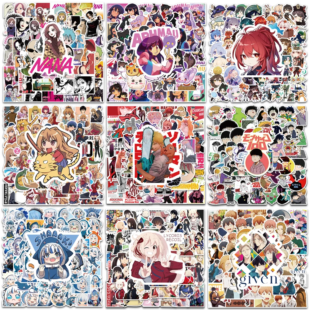 

50Pcs Mix Anime Stickers Chainsaw Man 2/Mob Psycho 100 Stickers For Laptop Guitar Skateboard Luggage Decals Kids Toys