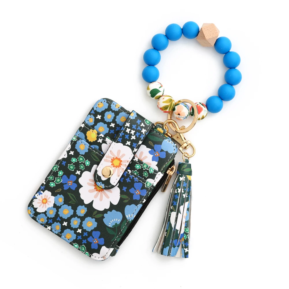 Porte-monnaie Bracelet Pour Femme - Avec Perles En Silicone, Motif Fleuri - Porte-cartes, Clés Et Pièces - 6