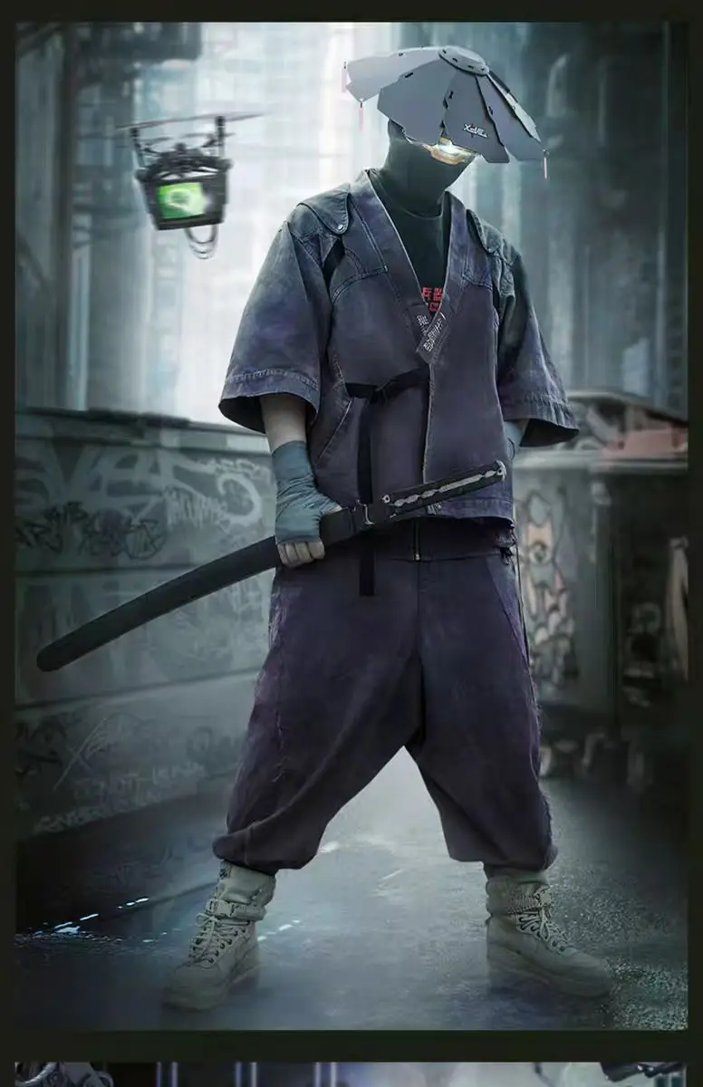 XEvil  cyberpunk Washed dyeing gradient pants wide cut waistband adjustment cotton material sci-fi dystopian