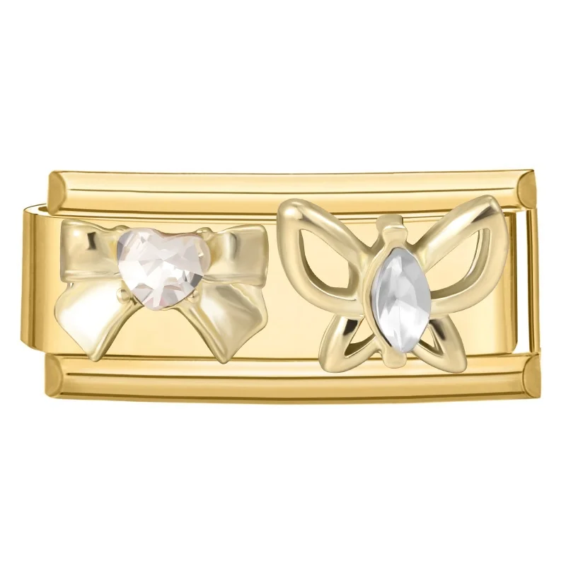 Charming Gold-Tone Sweet Flowers & Butterfly Heart Bracelet
