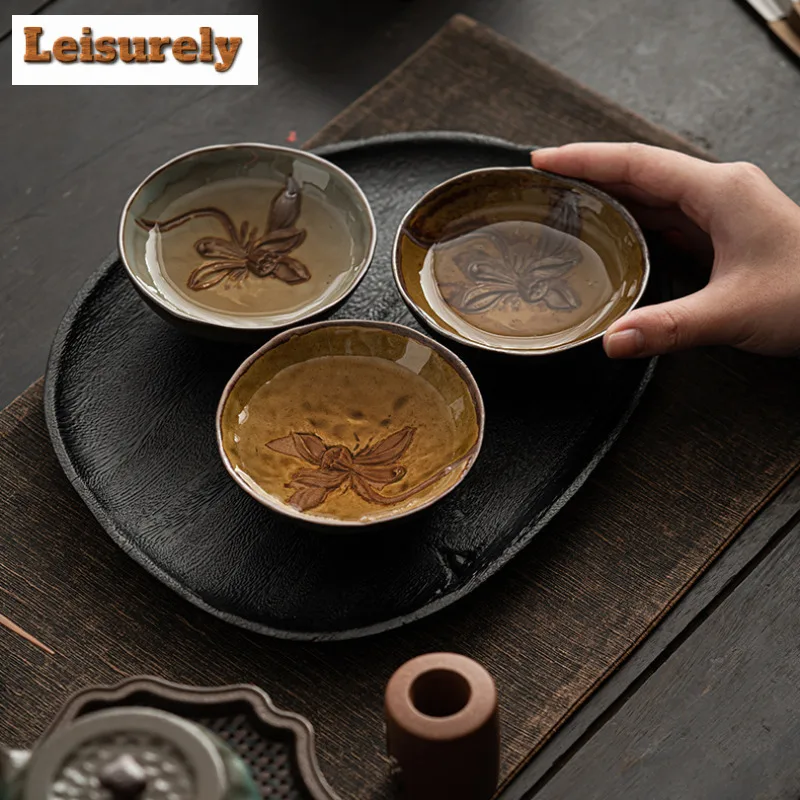 Japanese Style Gilded Iron Glazed Lotus Teacup Tea Bowl Water Jug Tea-tasting Meditation Cup Jianzhan Master Cups Tableware Gift