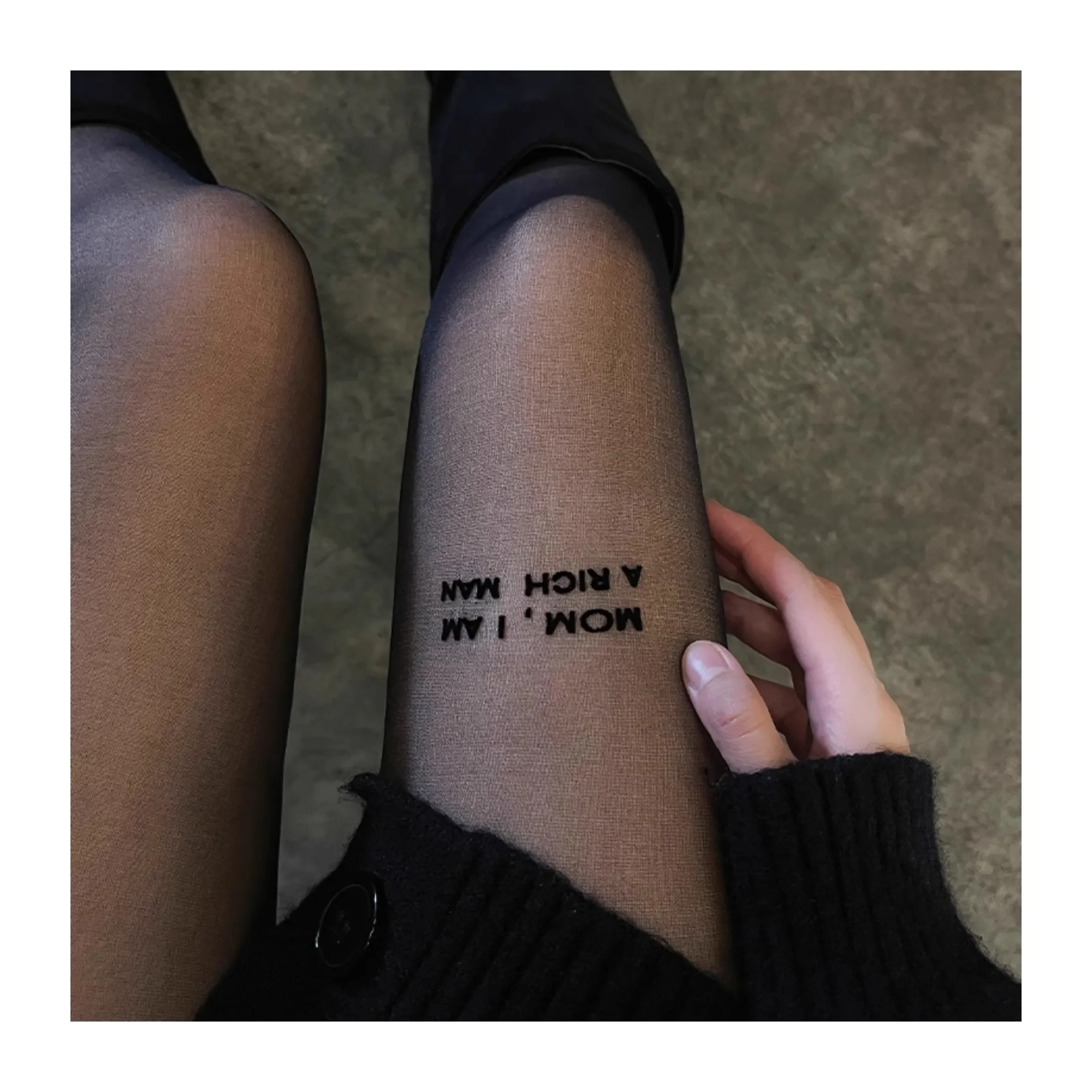 Niche Letter Flocked Pantyhose Printing Stockings Flocked Letters BITE ME Words Stockings Pantyhose Trend Ultra-thin Sexy Tights