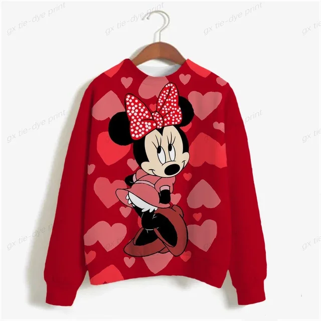 thumbnail image 1 of Sudadera con estampado de Minnie Mouse de Disney para mujer, suéter de cuello redondo para primavera y otoño, ropa holgada coreana, estilo retro Harajuku coreano, 1 of 5