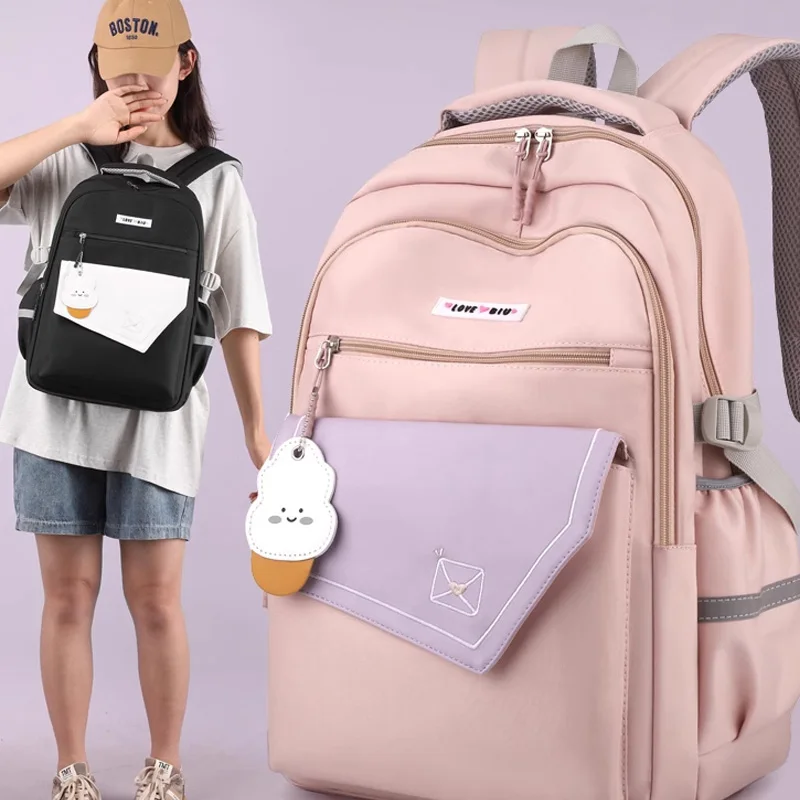 

Student Schoolbag Color Matching Multi-layer Design Girls Nylon Backpack Light and Wear-resistant Kids School Bag