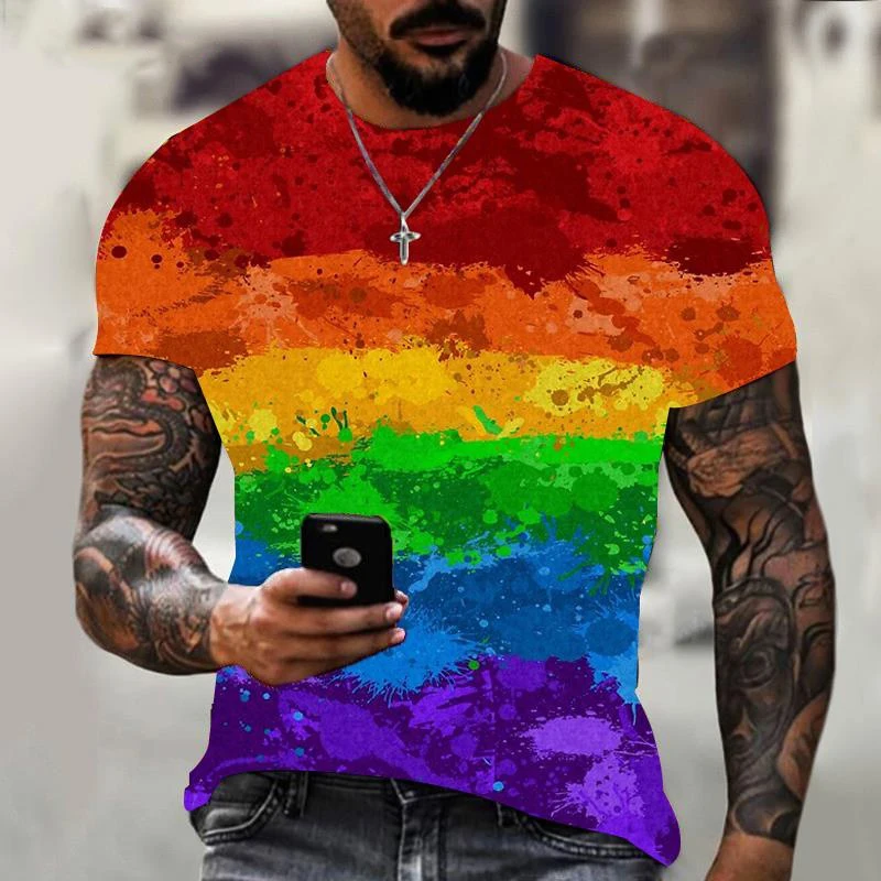 

New Fashion Rainbow 3d Printed T-shirt Men's and Women's Summer Casual Short Sleeve Painted Splash Hipster Shirt Top