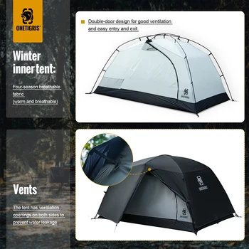 OneTigris STELLA Camping Tent Black Tigris Series Backpacking Shelter Easy Setup Instant 2-Person 4-Season Tent For Hiking 5