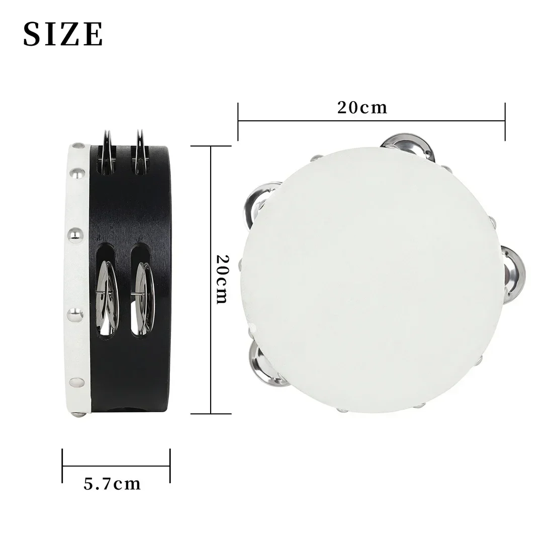 Orff 2 Pcs Tambourine 6 Inch 8 Inch Hand-Ranked Bell Drum Double Row Sheepskin Hand-shake Wooden Music Enlightenment Instrument