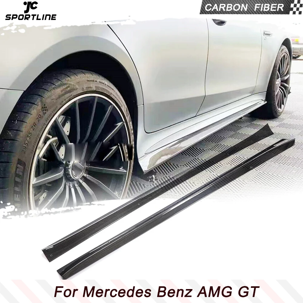 

Боковые юбки для Mercedes Benz X290 AMG GT 53 GT 43 4 Door 2015-2017, боковые бамперы, удлинители для губ из углеродного волокна